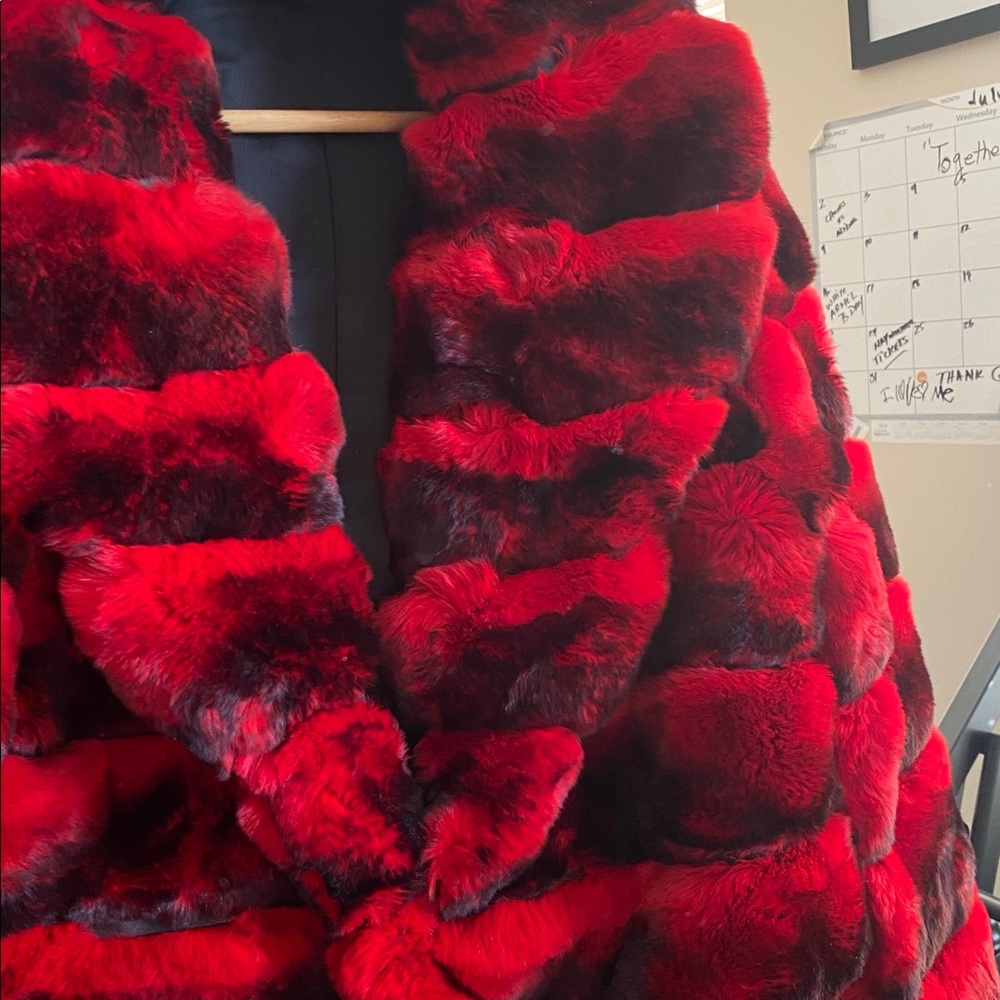 Luxurious Red Faux Fur Bomber Jacket - Picture 2 of 5